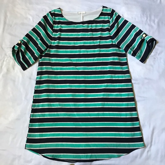 EVERLY Striped Short Tab Sleeve Shift Dress Medium - Picture 3 of 13